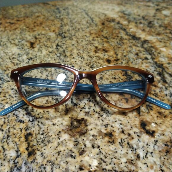 See Eyewear 1413 Cat Eye Eyeglass Frames Blue Brown 50 18 145 Italy Made - Picture 11 of 13